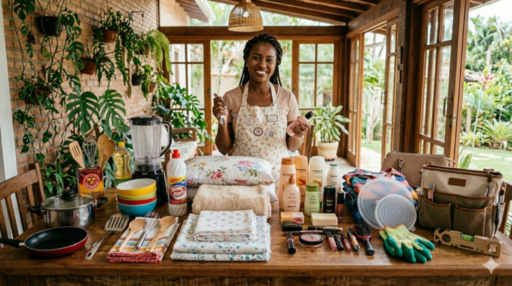 Utensílios de cozinha interditados em Vitória da Conquista, destacando produtos baratos